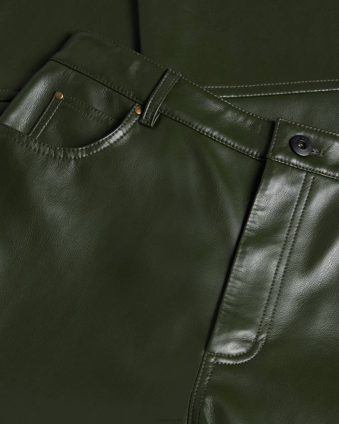 apģērbs Ted Baker pītas taisnas mākslīgās ādas bikses haki sievietes 26TV44