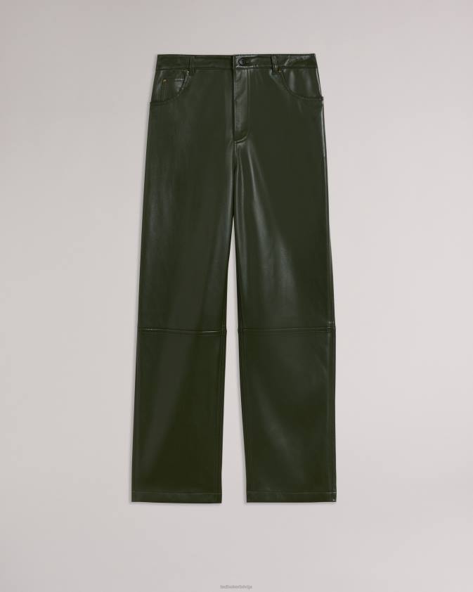 apģērbs Ted Baker pītas taisnas mākslīgās ādas bikses haki sievietes 26TV44