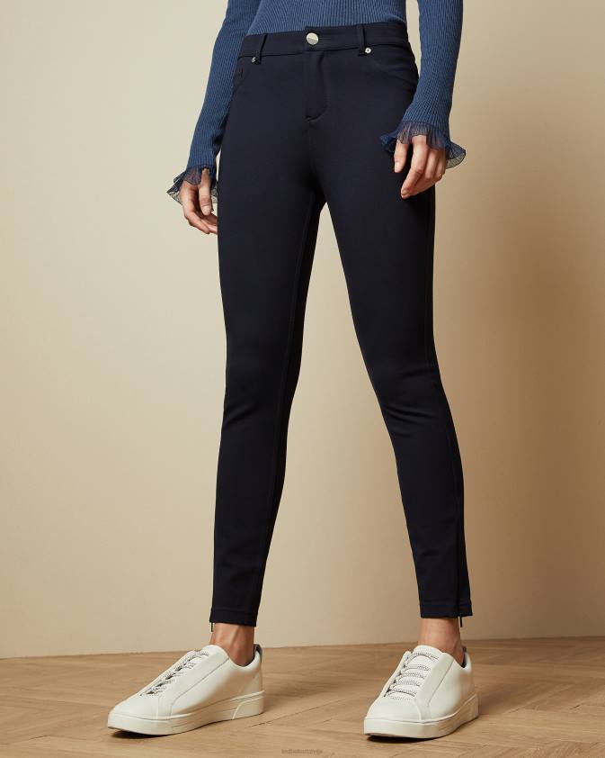 apģērbs Ted Baker strenti skinny zip cuff ponti jeggings tumši zils sievietes 26TV331