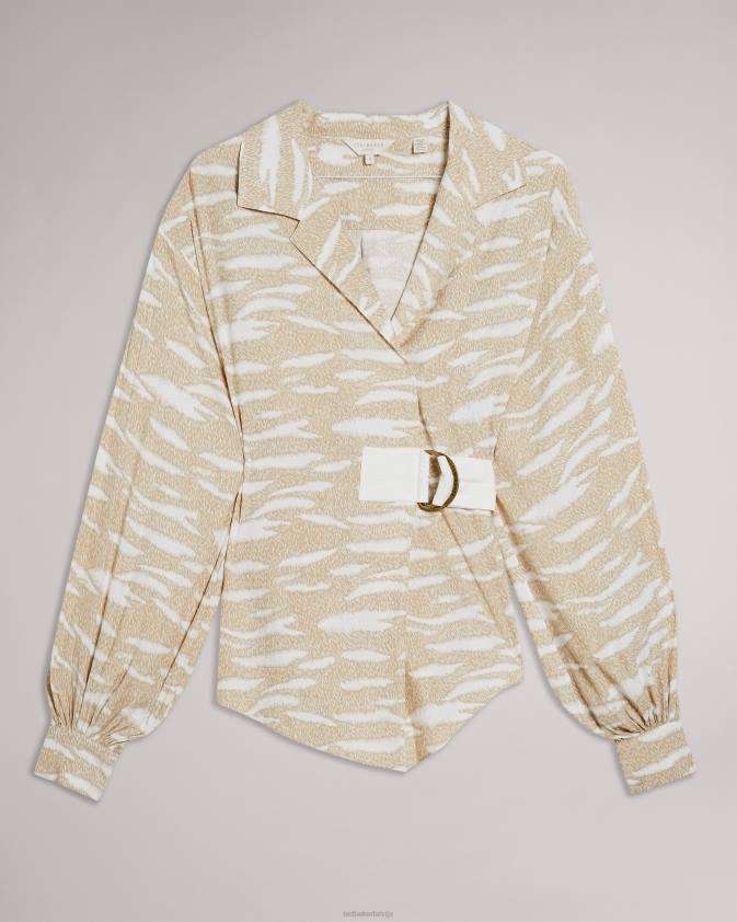 apģērbs Ted Baker anehsa faux wrap priekšējais tops ar D veida gredzeniem kamielis sievietes 26TV592