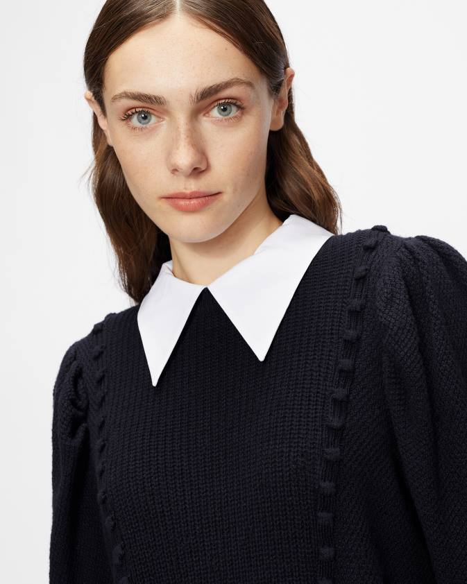 apģērbs Ted Baker aledina trikotāžas džemperis ar apkakles detaļu tumša flote sievietes 26TV632