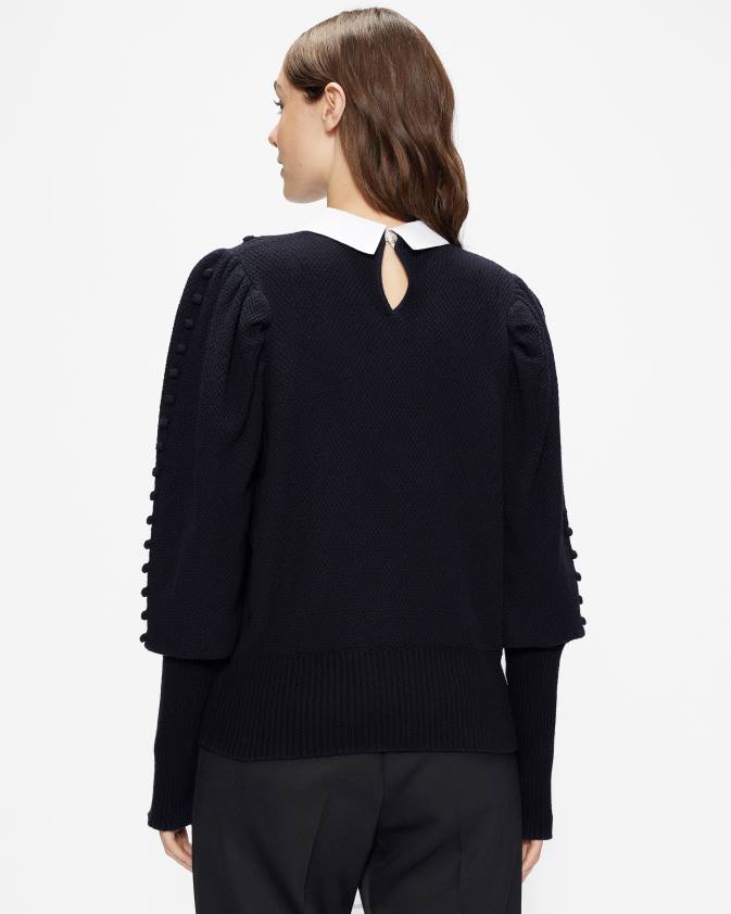 apģērbs Ted Baker aledina trikotāžas džemperis ar apkakles detaļu tumša flote sievietes 26TV632