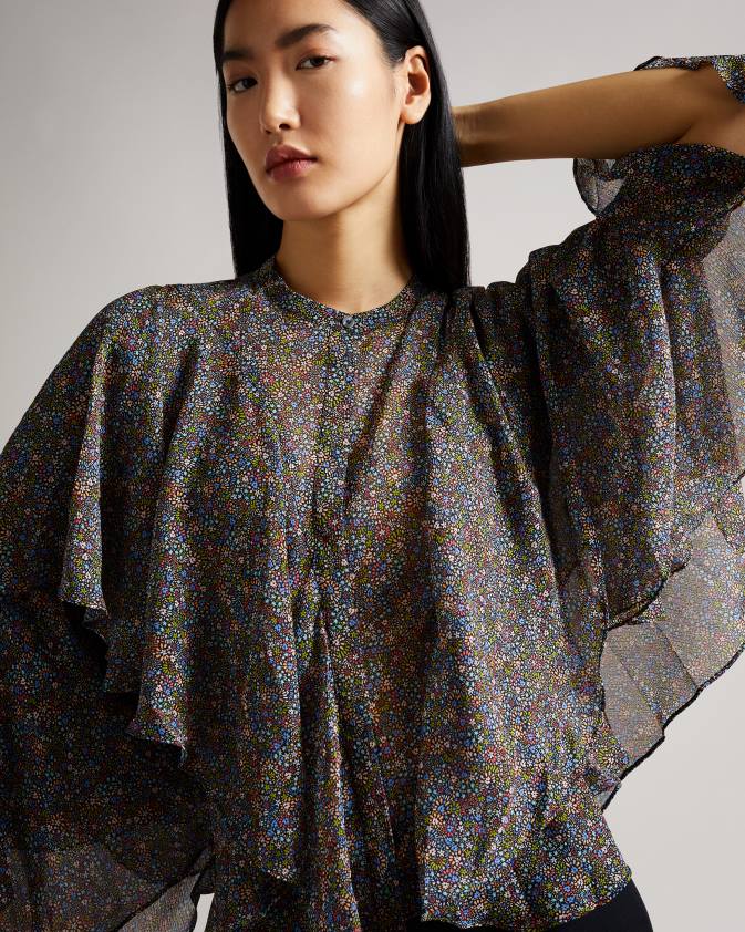 apģērbs Ted Baker pinku retro flood printed volānblūze melns sievietes 26TV579