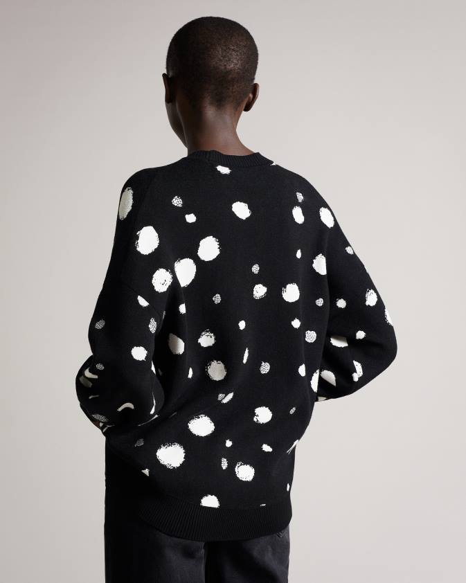 apģērbs Ted Baker ssaskia trikotāžas žakarda džemperis ar izliektu apakšmalu melns sievietes 26TV635