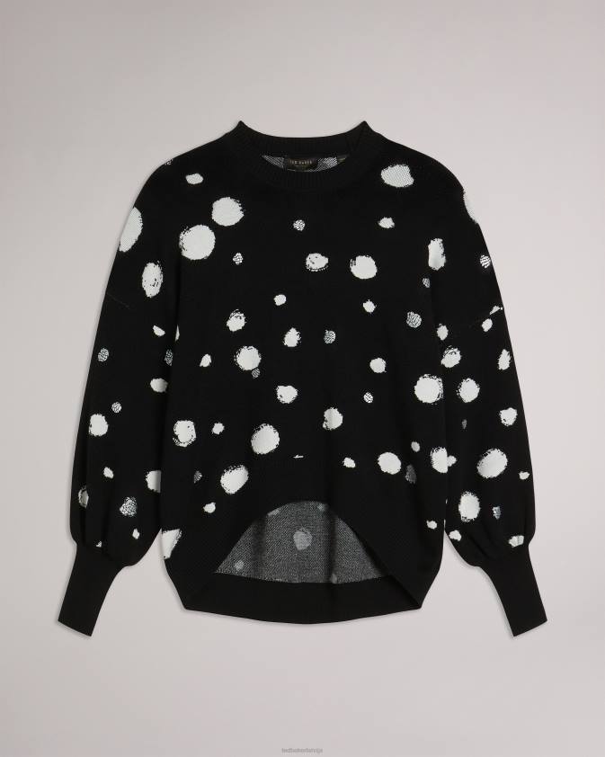 apģērbs Ted Baker ssaskia trikotāžas žakarda džemperis ar izliektu apakšmalu melns sievietes 26TV635