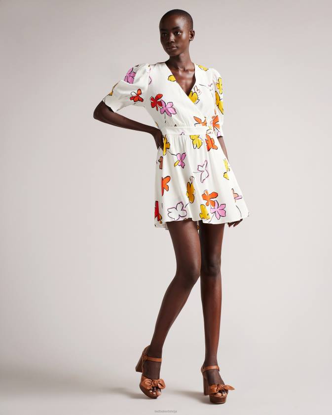 apģērbs Ted Baker Wesllie wrap priekšpusē apdrukāta mini kleita balts sievietes 26TV544