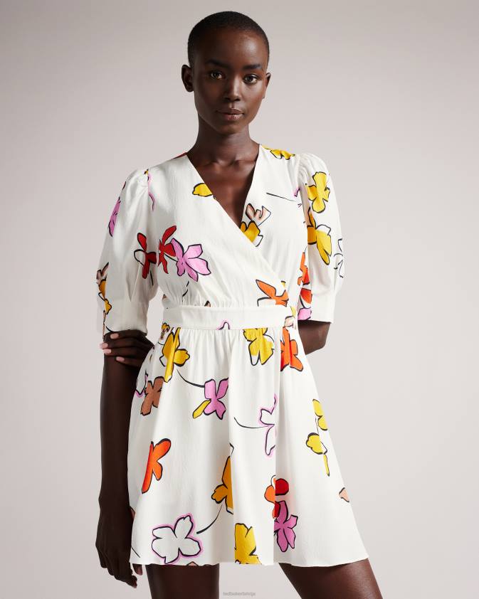 apģērbs Ted Baker Wesllie wrap priekšpusē apdrukāta mini kleita balts sievietes 26TV544