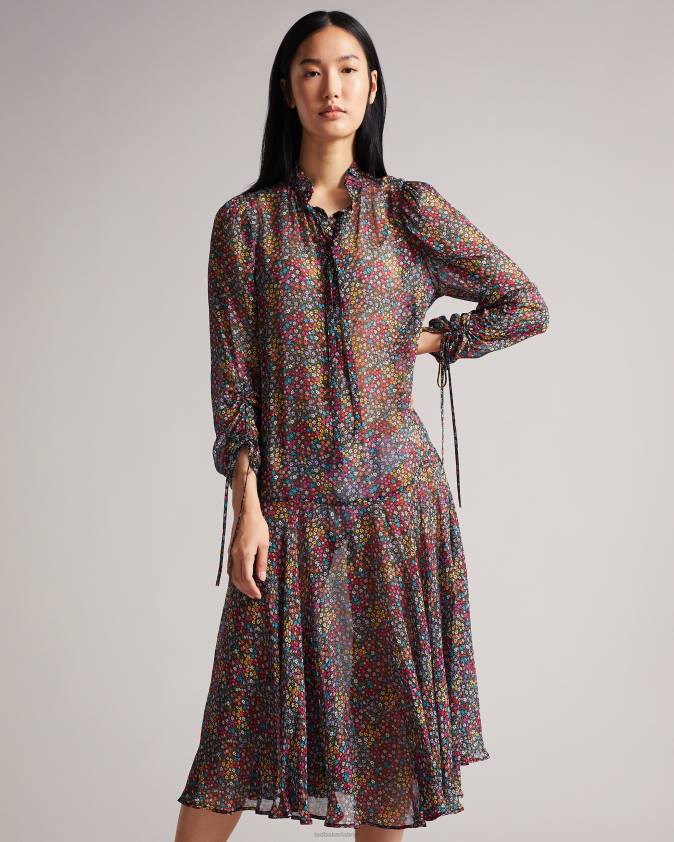 apģērbs Ted Baker bevlijas midi kleita ar pazeminātu jostasvietu melns sievietes 26TV519