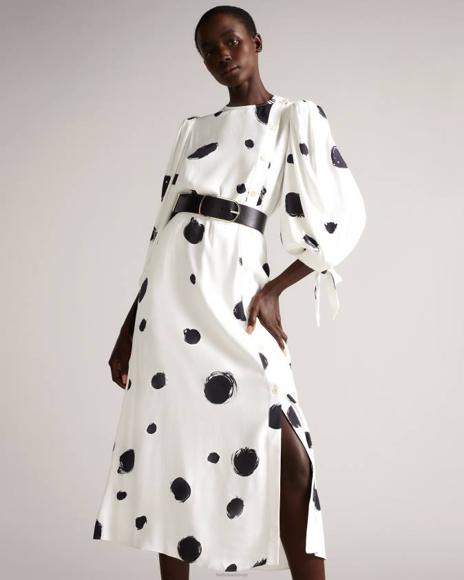 apģērbs Ted Baker eliyzza pogājamā midi kleita ar sasienamām aproces balts sievietes 26TV487