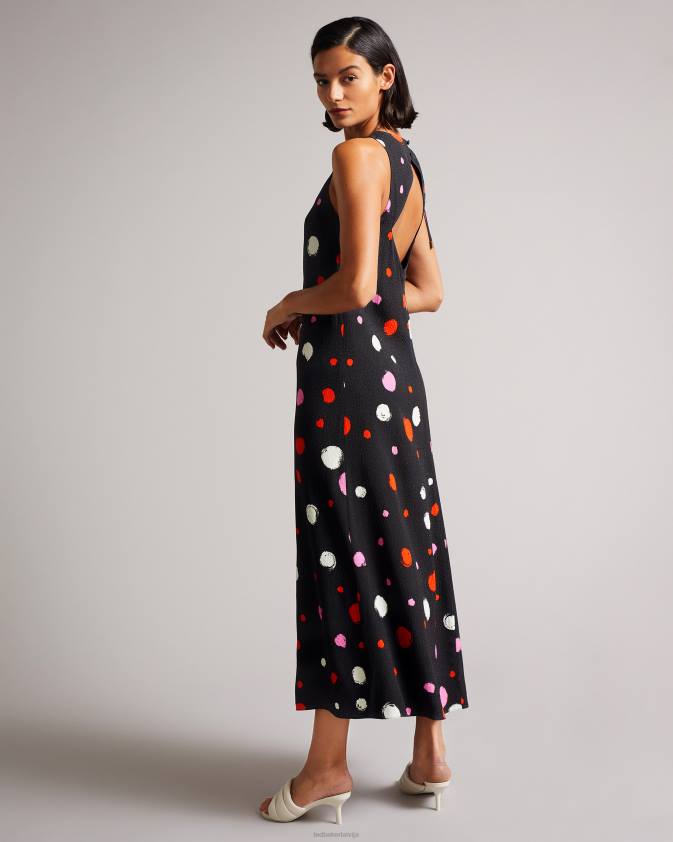 apģērbs Ted Baker lizzzee rievotas sānu detaļas midi kleita melns sievietes 26TV535
