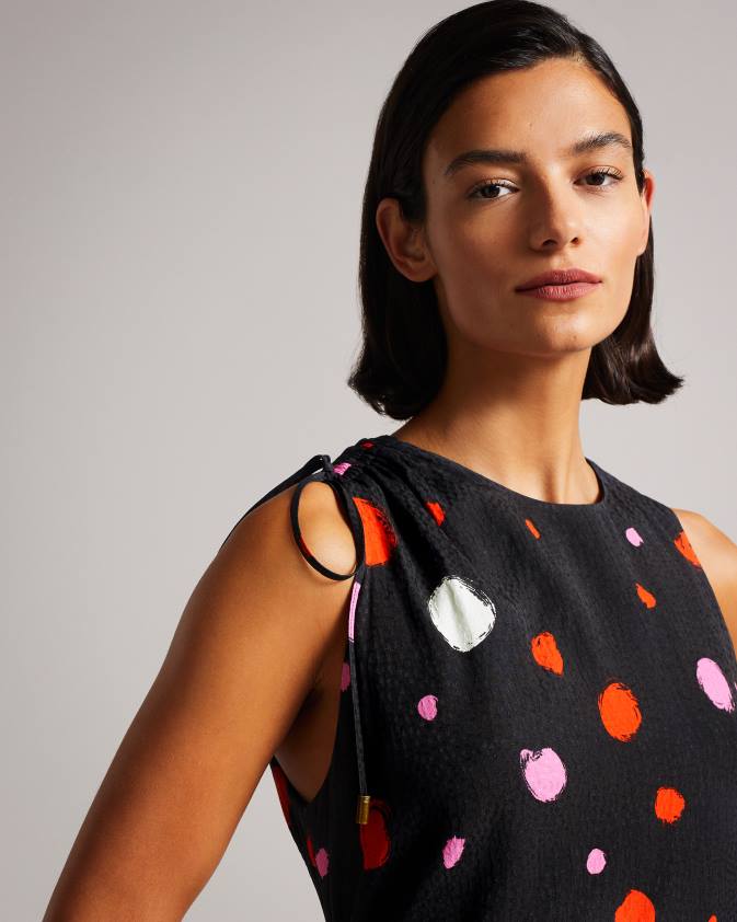 apģērbs Ted Baker lizzzee rievotas sānu detaļas midi kleita melns sievietes 26TV535