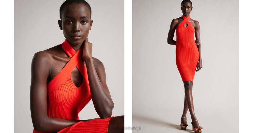 apģērbs Ted Baker mirelle bodycon halter trikotāžas kleita apelsīns sievietes 26TV586