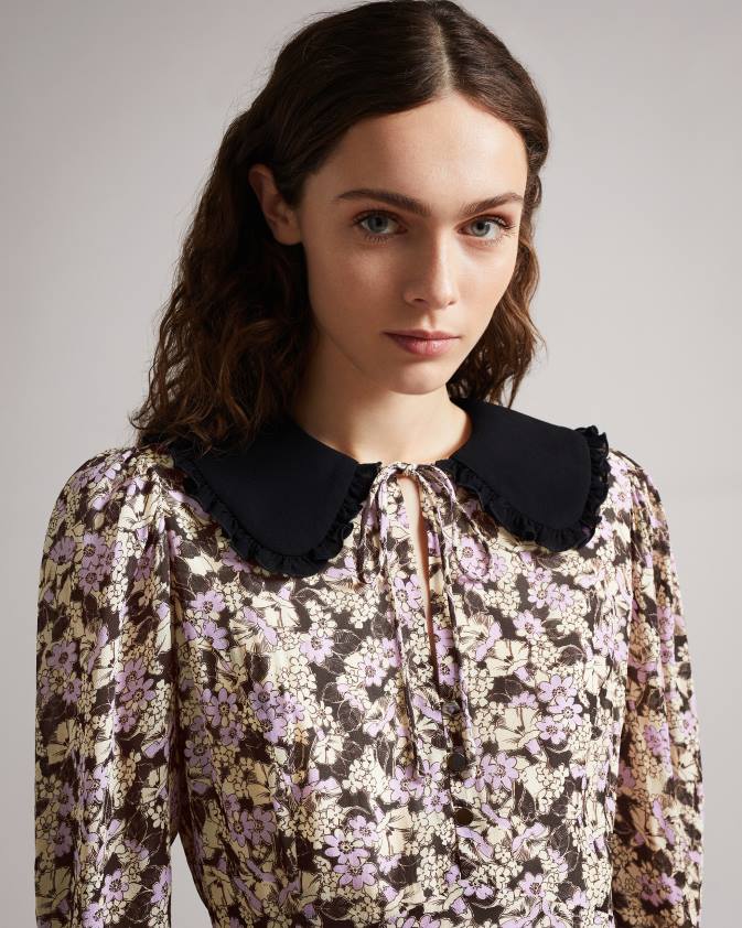 apģērbs Ted Baker vanilas pogas priekšpusē mini kleita tumši brūns sievietes 26TV573