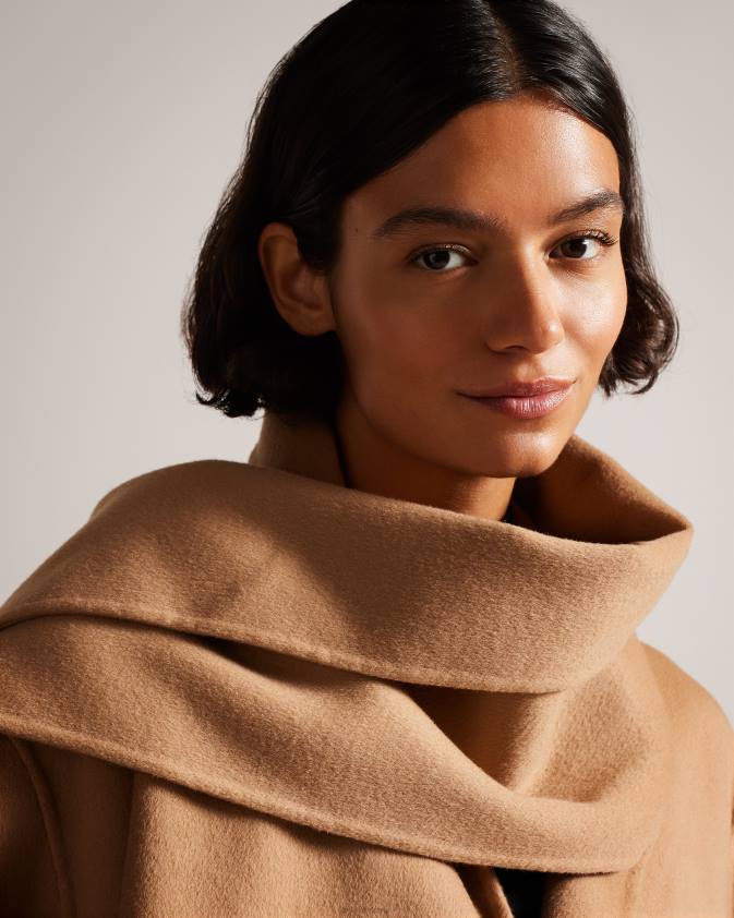 apģērbs Ted Baker Solanna dubultās vilnas šalles detaļu mētelis kamielis sievietes 26TV290