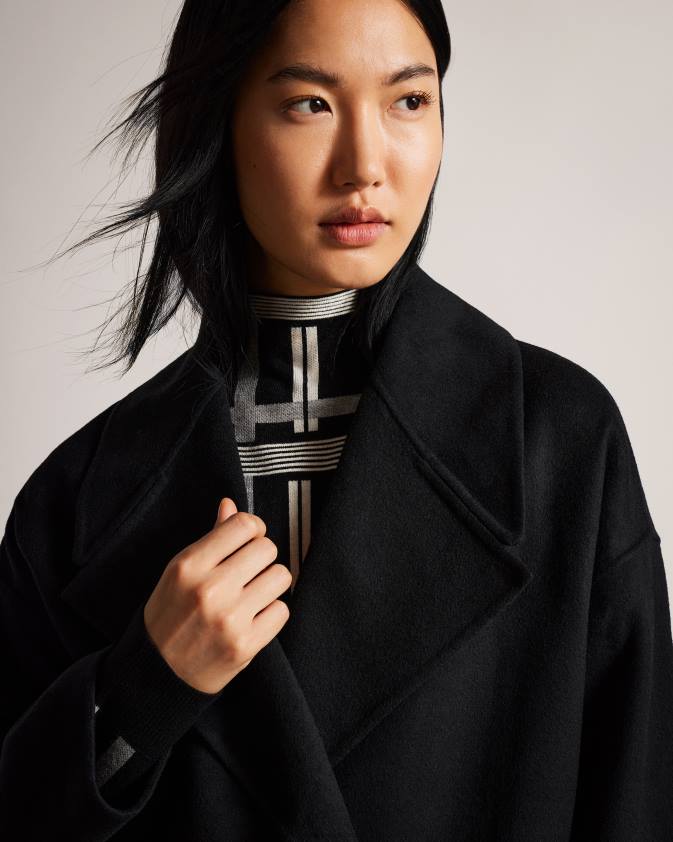 apģērbs Ted Baker caysa kokona mētelis ar lielizmēra apkakli melns sievietes 26TV456