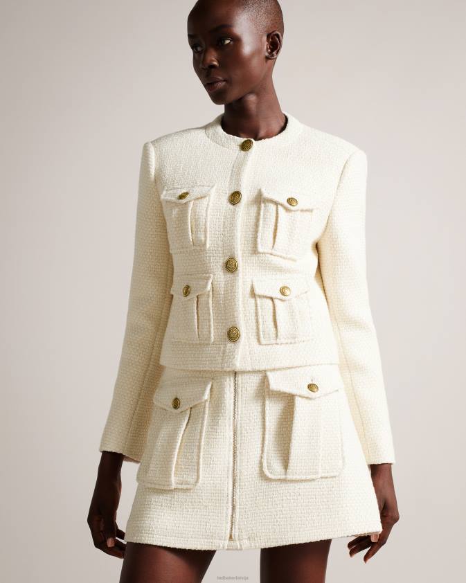 apģērbs Ted Baker cremla apgriezta boucle poga caur jaka dabisks sievietes 26TV126