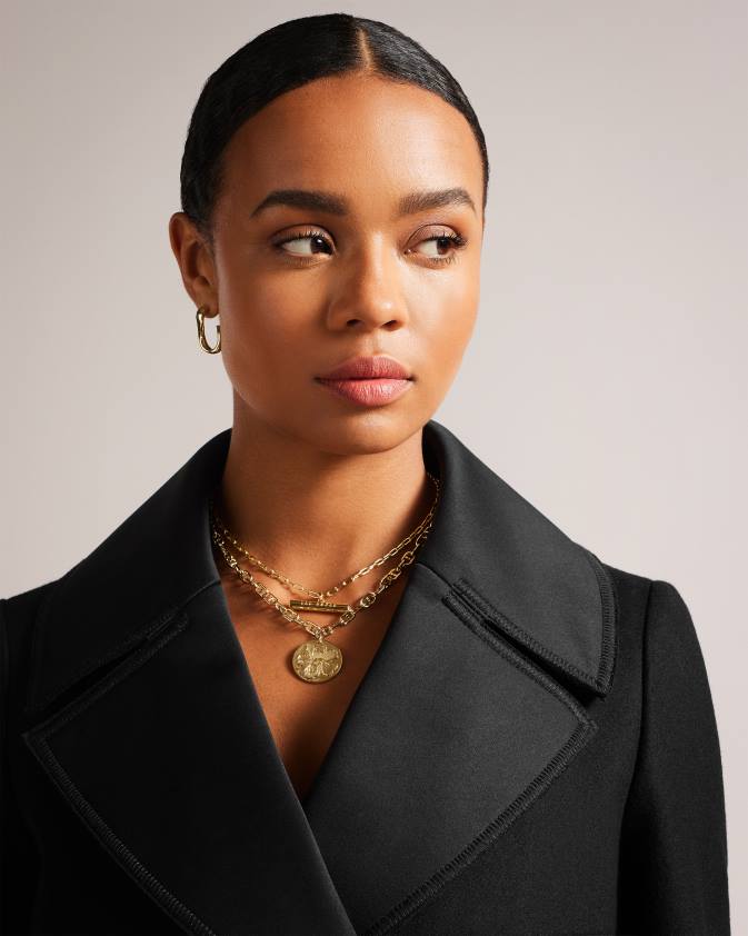 apģērbs Ted Baker hadleya lielizmēra apkakle ar jostu melns sievietes 26TV339