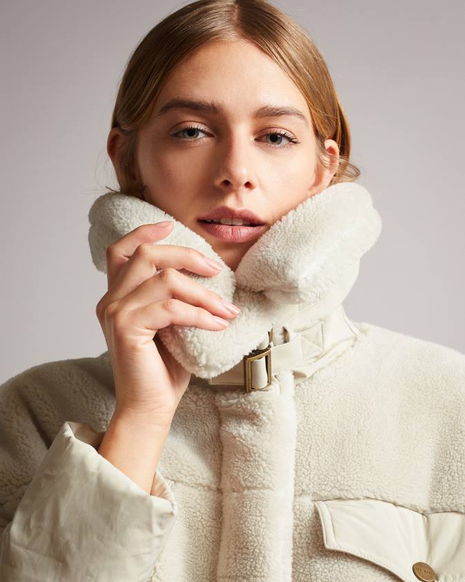 apģērbs Ted Baker liilla jaukta auduma borj polsterēta jaka ziloņkauls sievietes 26TV587