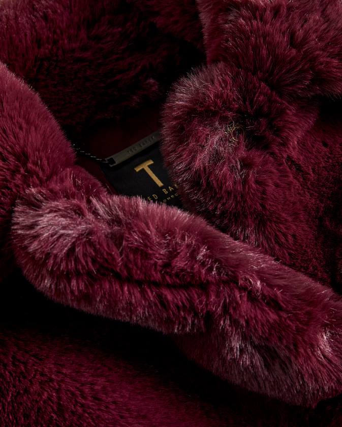 apģērbs Ted Baker liliam mākslīgās kažokādas mētelis gurnu garumā dziļi violets sievietes 26TV454