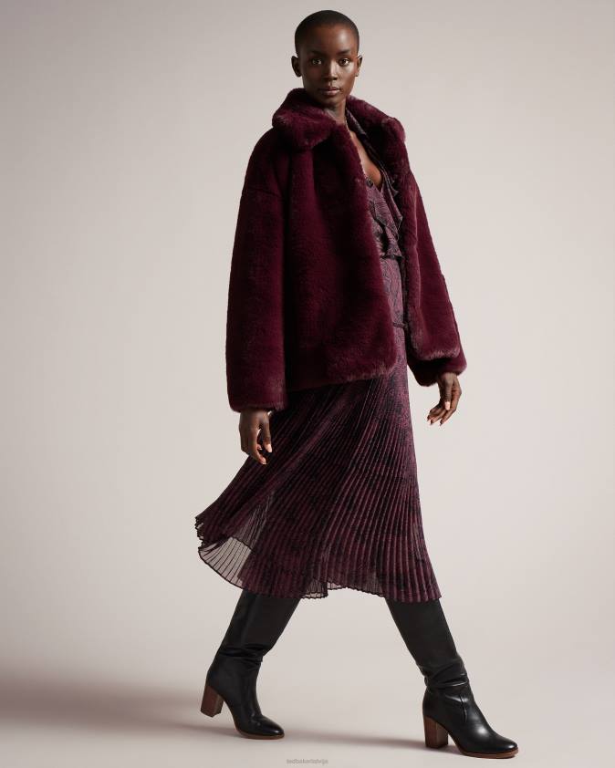 apģērbs Ted Baker liliam mākslīgās kažokādas mētelis gurnu garumā dziļi violets sievietes 26TV454