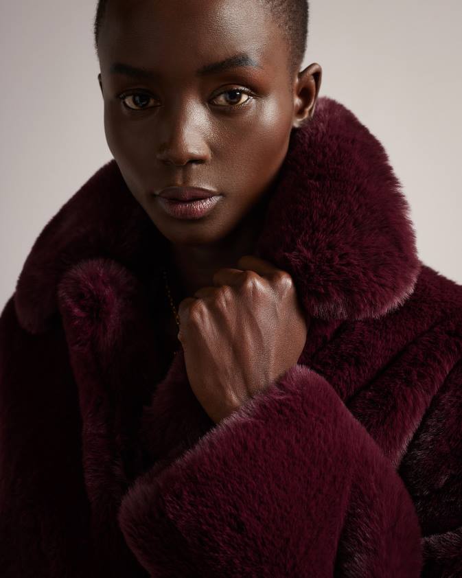 apģērbs Ted Baker liliam mākslīgās kažokādas mētelis gurnu garumā dziļi violets sievietes 26TV454