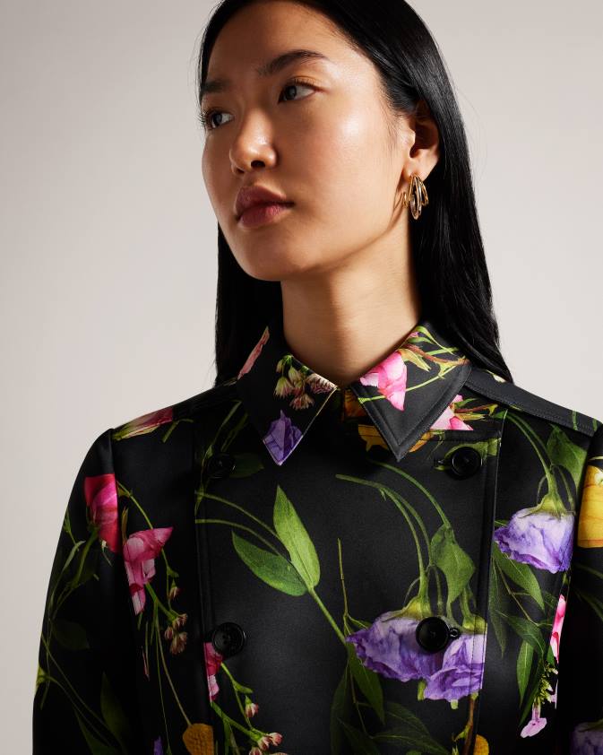 apģērbs Ted Baker moiraa puķains dubultmētelis melns sievietes 26TV358