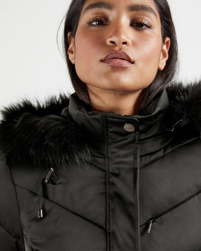 apģērbs Ted Baker samira garš jostas polsterēts mētelis melns sievietes 26TV658