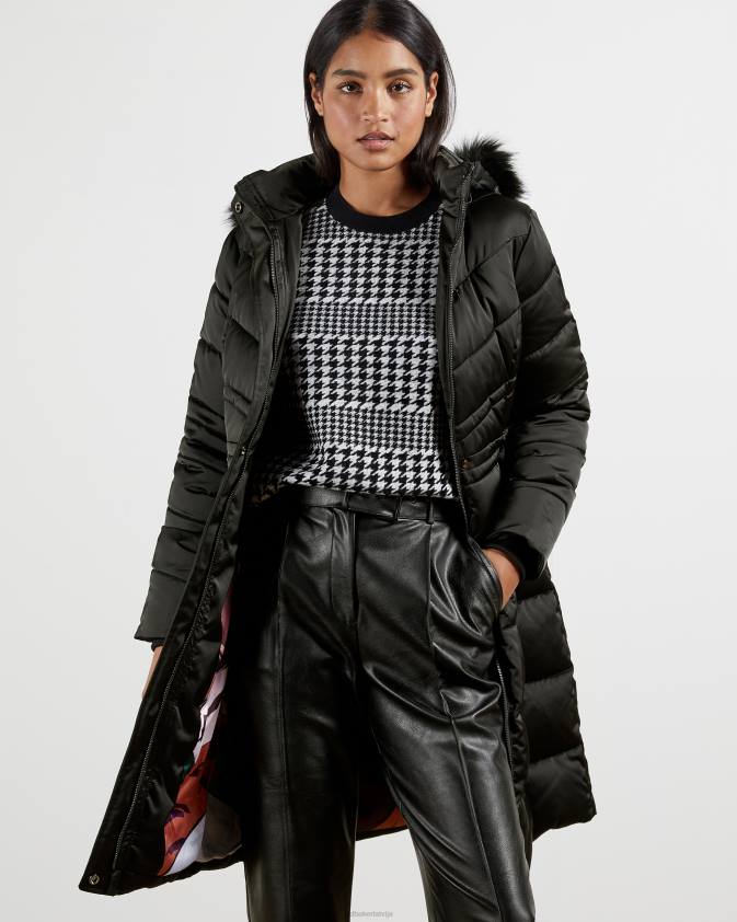 apģērbs Ted Baker samira garš jostas polsterēts mētelis melns sievietes 26TV658