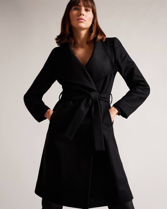 apģērbs Ted Baker sandra midi vilnas apvalks piķa melns sievietes 26TV525