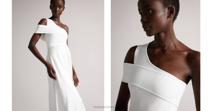 apģērbs Ted Baker ivena asimetriska trikotāžas ņiebura kleita ar satīna svārkiem balts sievietes 26TV496