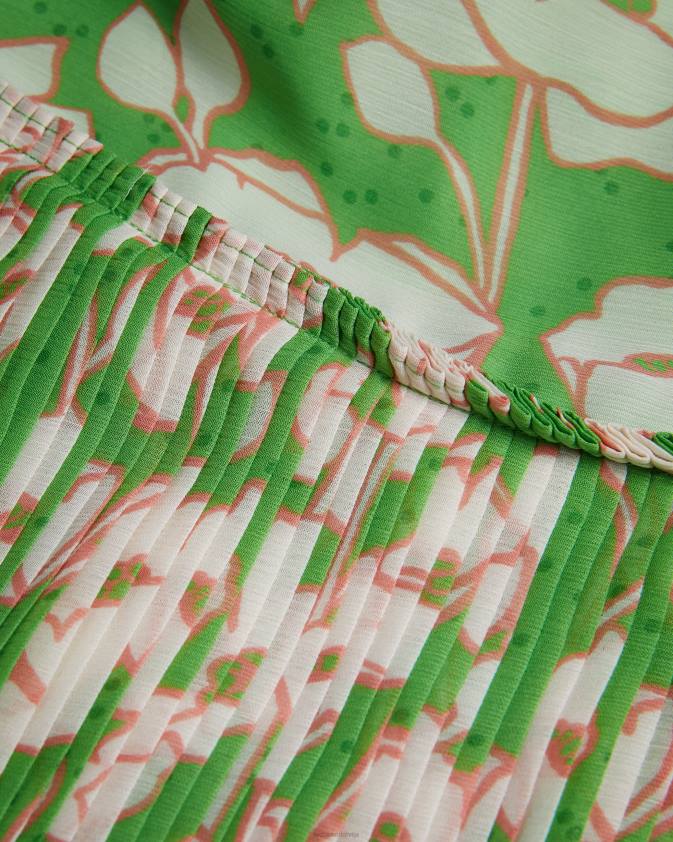 apģērbs Ted Baker maryin puķaini kroku midi svārki zaļš sievietes 26TV256