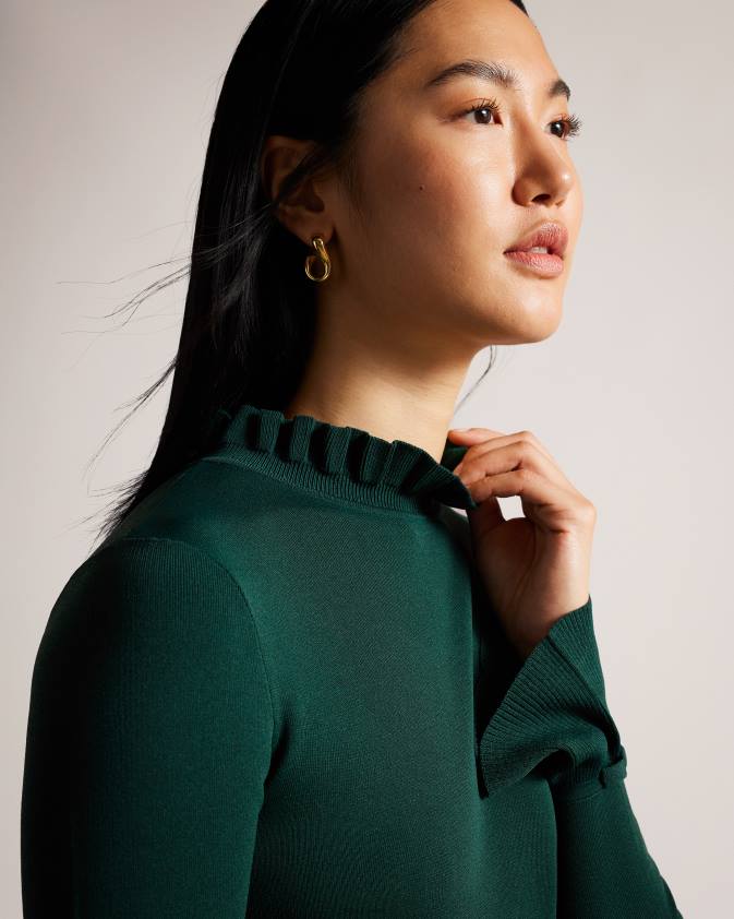 apģērbs Ted Baker zadi trikotāžas volānu pilnsvārku kleita tumši zaļa sievietes 26TV244