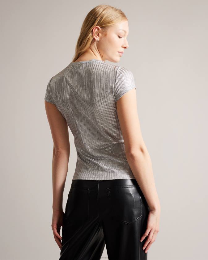 apģērbs Ted Baker catrino metāliski pieguļošs t krekls Sudrabs sievietes 26TV556