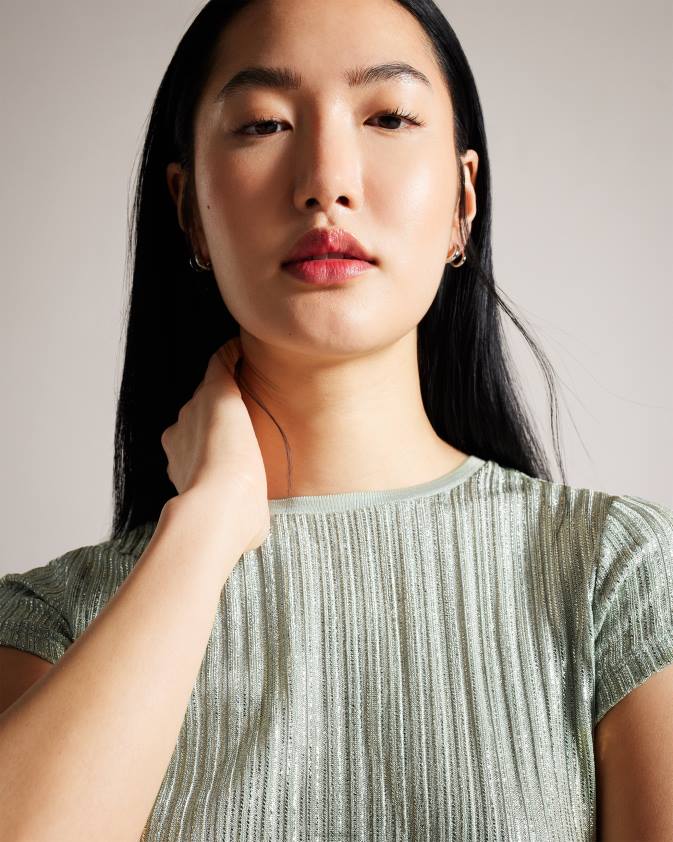 apģērbs Ted Baker catrino metāliski pieguļošs t krekls pl-zaļš sievietes 26TV609