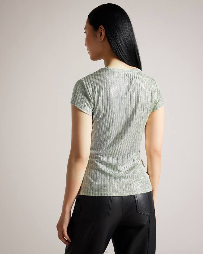 apģērbs Ted Baker catrino metāliski pieguļošs t krekls pl-zaļš sievietes 26TV609