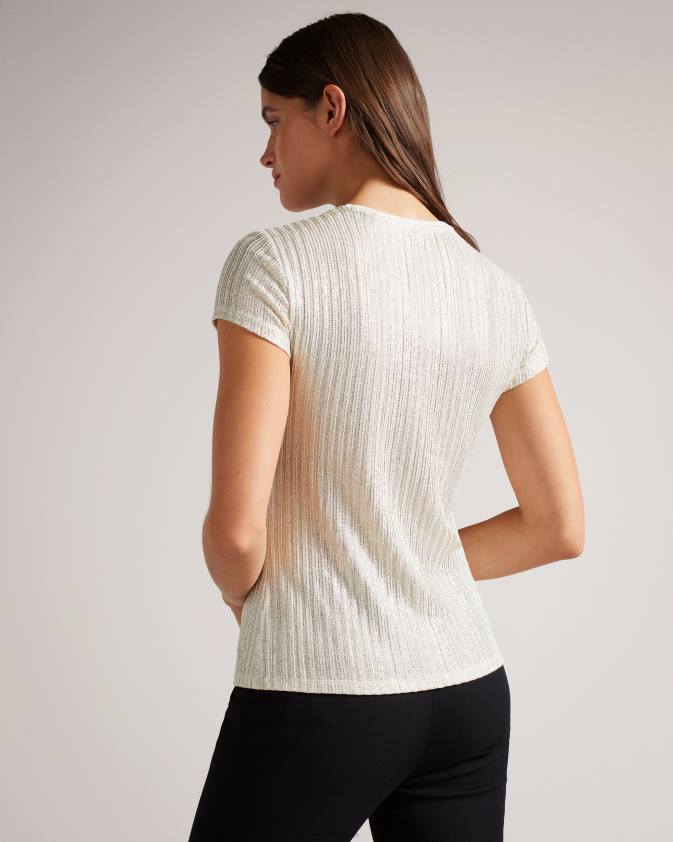 apģērbs Ted Baker catrino metāliski pieguļošs t krekls ziloņkauls sievietes 26TV516