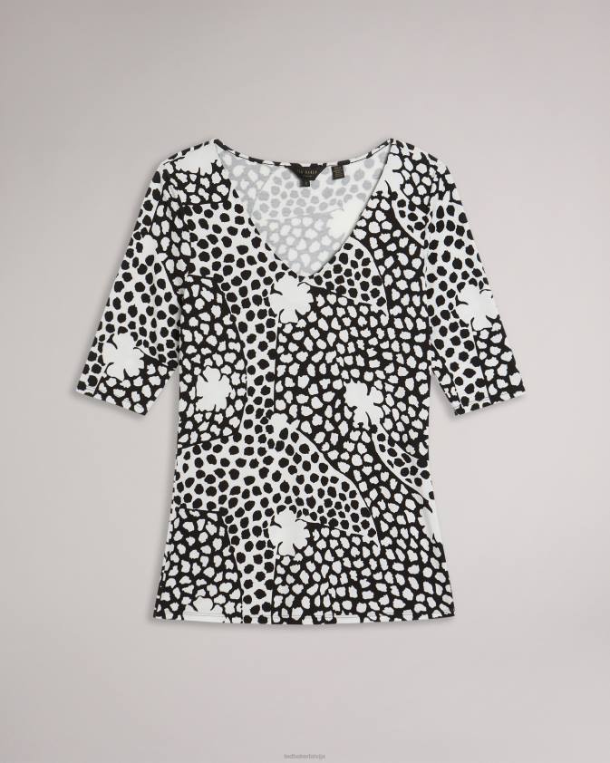 apģērbs Ted Baker Lucyz T-krekls ar v veida izgriezumu melns sievietes 26TV489