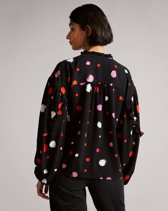 apģērbs Ted Baker blūze ar sunrai plankumu apdruku melns sievietes 26TV615