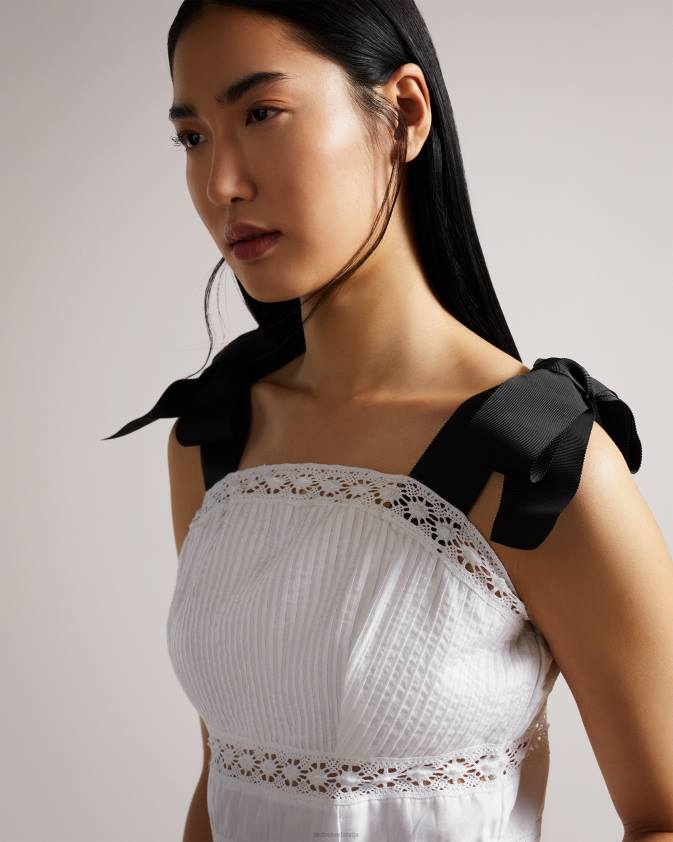 apģērbs Ted Baker pietri mežģīņu ieliktnis peplum tops ar grosgrain lencēm balts sievietes 26TV540