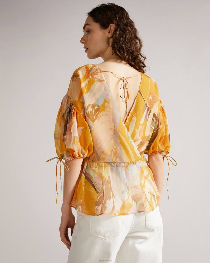 apģērbs Ted Baker darcila pārspīlēts puff piedurkņu tops tumši oranžs sievietes 26TV562