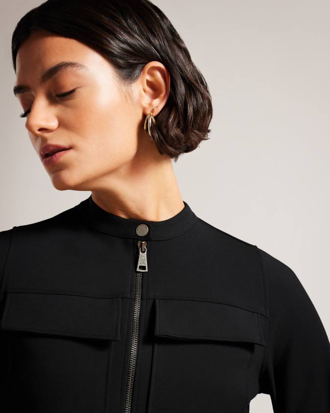 apģērbs Ted Baker Hattei jostas kreklkleita ar lietderības detaļām melns sievietes 26TV58