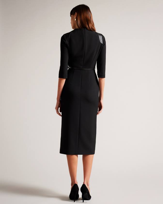 apģērbs Ted Baker halleid zīmuļkleita ar mākslīgās ādas apdari melns sievietes 26TV72