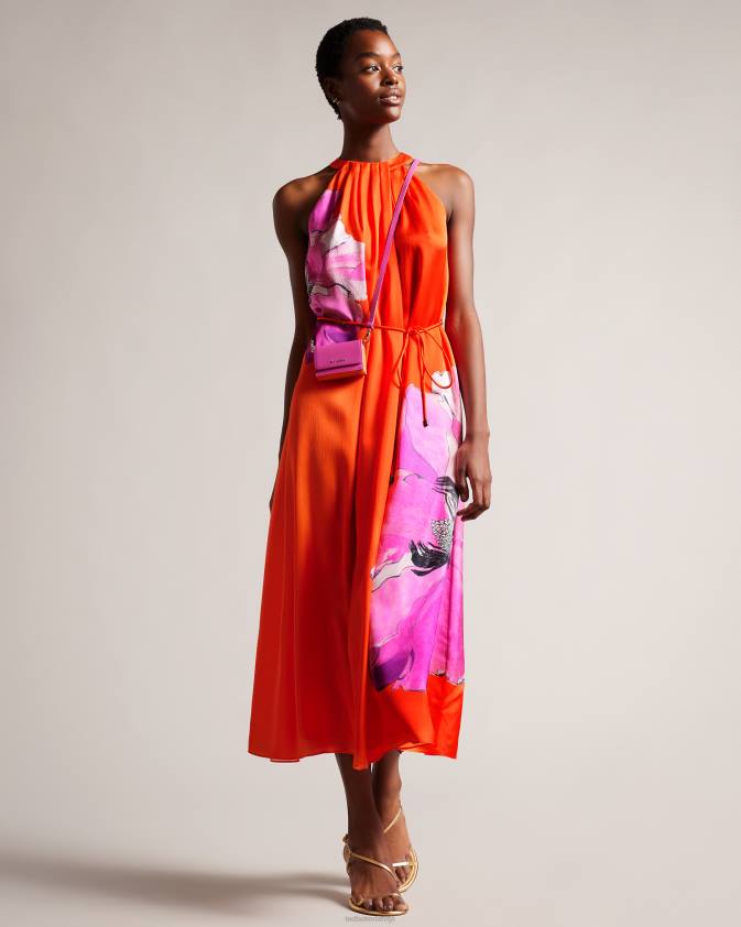 apģērbs Ted Baker immia halterneck midaxi šūpoles kleita spilgti oranža sievietes 26TV2