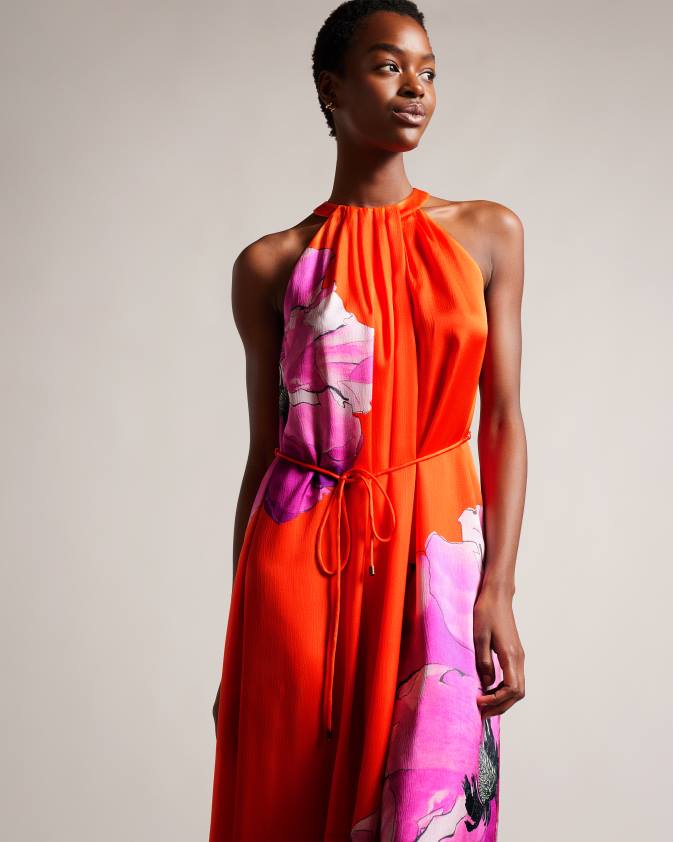 apģērbs Ted Baker immia halterneck midaxi šūpoles kleita spilgti oranža sievietes 26TV2