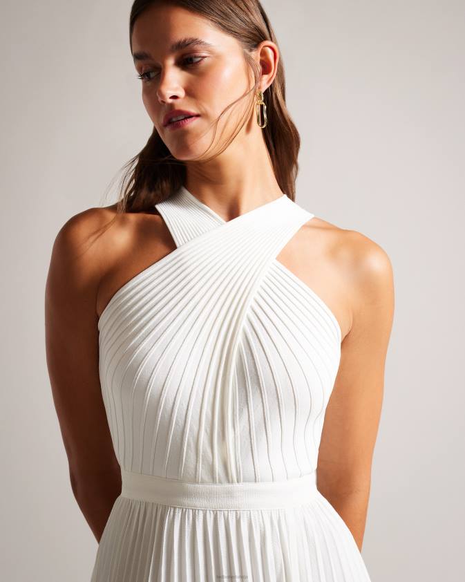 apģērbs Ted Baker loueli krusta priekšā kroku kleita ar adītu ņieburu krēms sievietes 26TV210