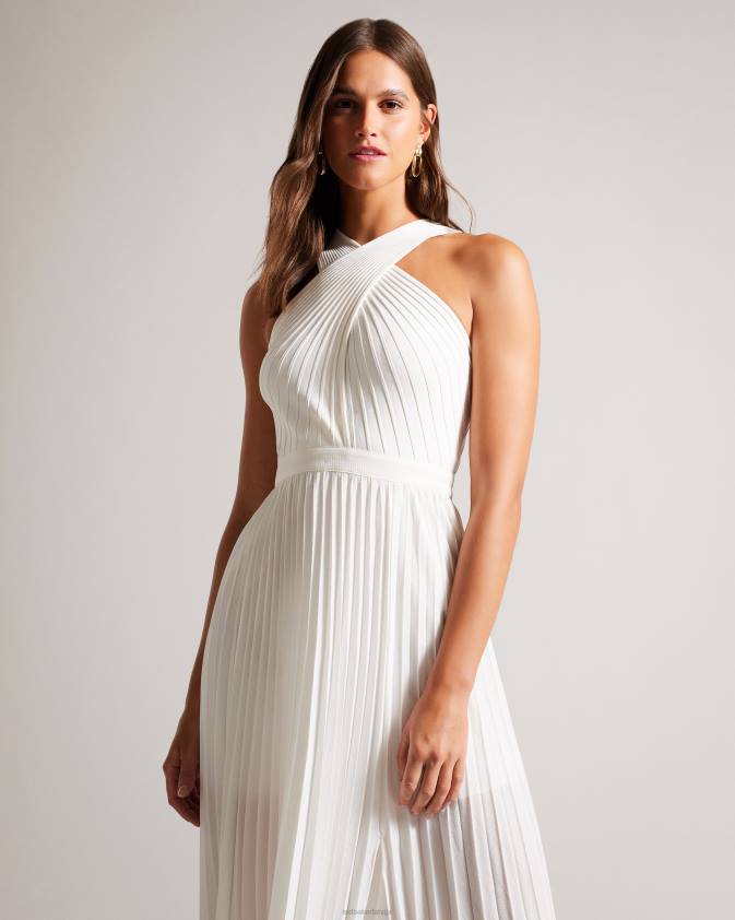 apģērbs Ted Baker loueli krusta priekšā kroku kleita ar adītu ņieburu krēms sievietes 26TV210