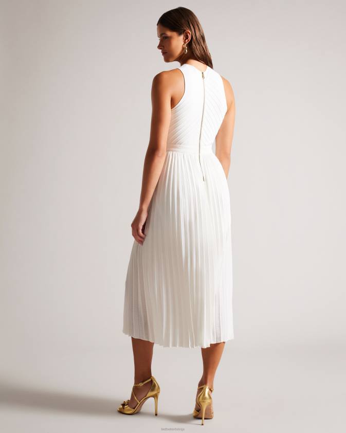 apģērbs Ted Baker loueli krusta priekšā kroku kleita ar adītu ņieburu krēms sievietes 26TV210