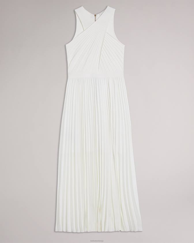 apģērbs Ted Baker loueli krusta priekšā kroku kleita ar adītu ņieburu krēms sievietes 26TV210