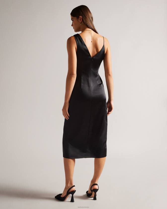 apģērbs Ted Baker odellia asimetriska jostasvietas detaļām slīdoša kleita melns sievietes 26TV287