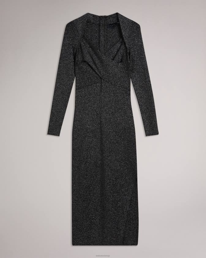 apģērbs Ted Baker tabytha slim fit cross over trikotāžas kleita melns sievietes 26TV76